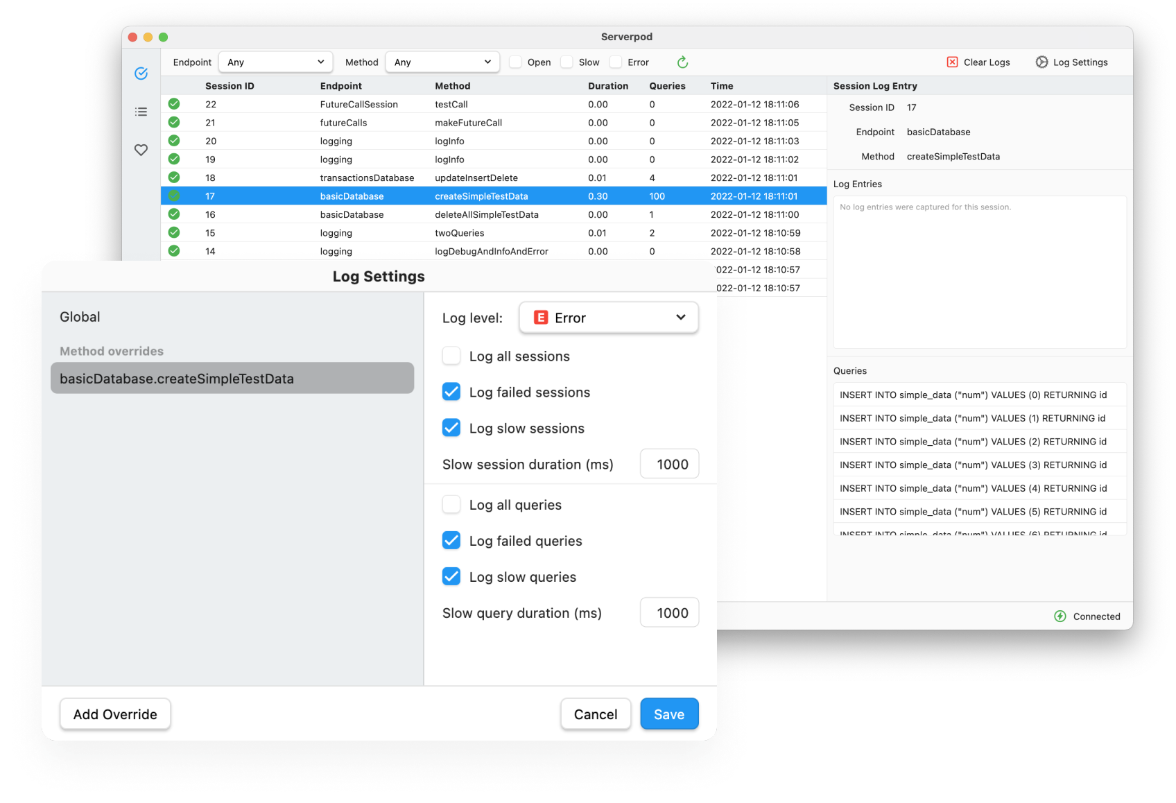 Serverpod Insights Dashboard
